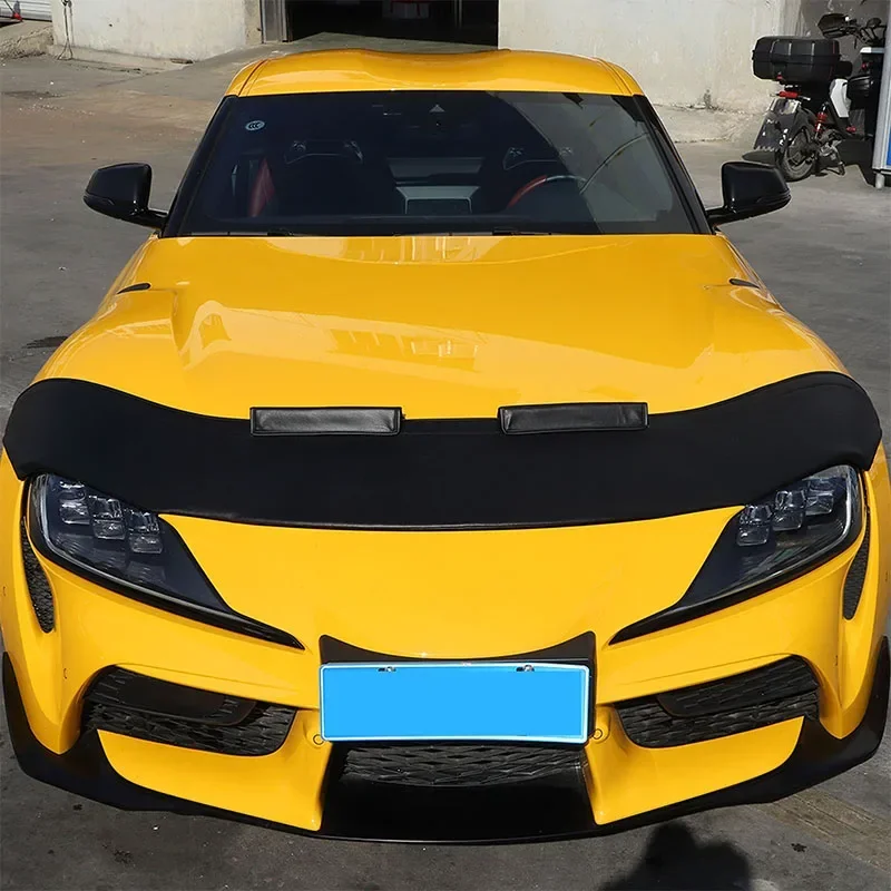 For Toyota GR Supra MK5 A90 2019-24 Leather Black Car Hood Cover Sand Block Stone Deflector Hood Protection Set Car Accessories