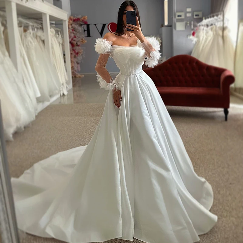 

Eightree Formal Wedding Dresses 2025 A-Line Off The Shoulder Long Sleeve Bride Dress Princess Wedding Evening Gowns Plus Size