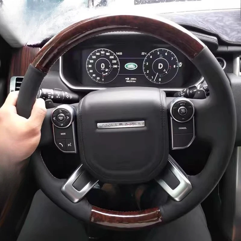 

Для Land Rover Range Rover Evoque Discovery 5, сшитый вручную нескользящий черный чехол на руль из натуральной кожи с текстурой персикового дерева
