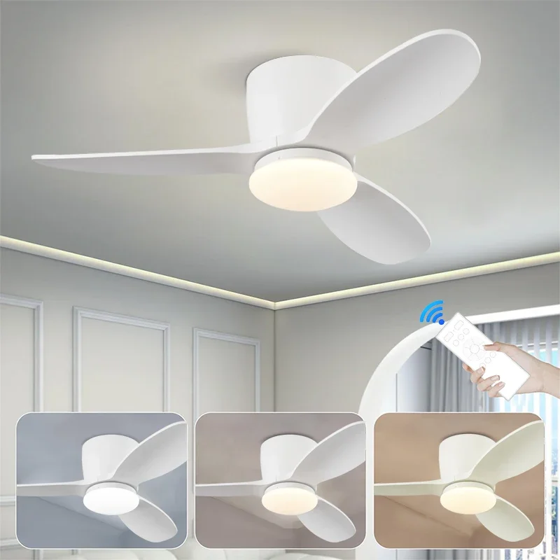 

LED Modern Low Floor Silent Ceiling Fan Light with Remote Control, Living Room, Bedroom, Dining Room, Ceiling Fan Pendant Light