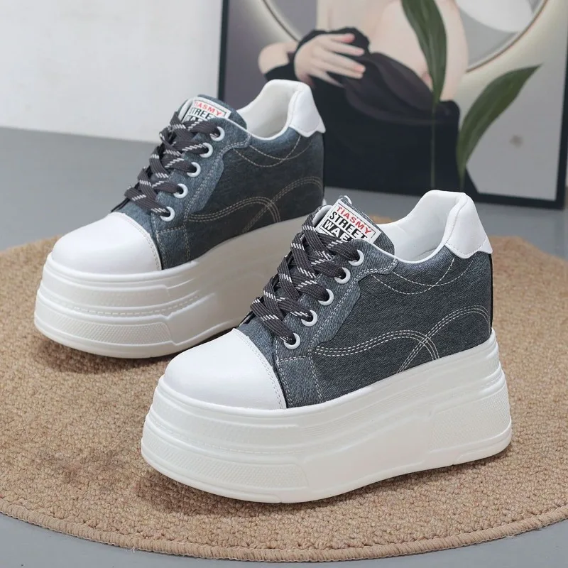 

Кеды из натуральной кожи 12 см, женские модные ботинки на шнуровке, весенние ботильоны на платформе, осенние модные туфли на танкетке, брендовая обувь высокого качества