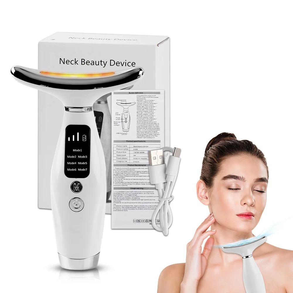 USB 7 Color Facial Massager for Enhanced Face Neck and Shoulder Care with Vibrating EMS Micro-current Neck Face Beauty Device