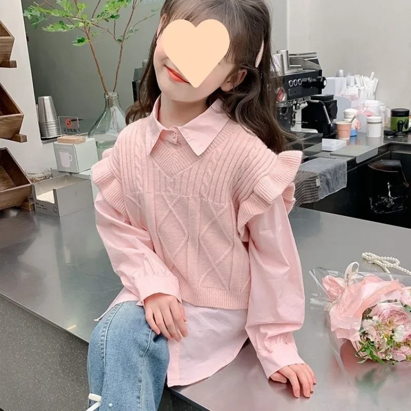 Girls' spring suit foreign style 2024 new girls' spring children's spring and autumn shirt vest jeans three-piece set 110-170cm