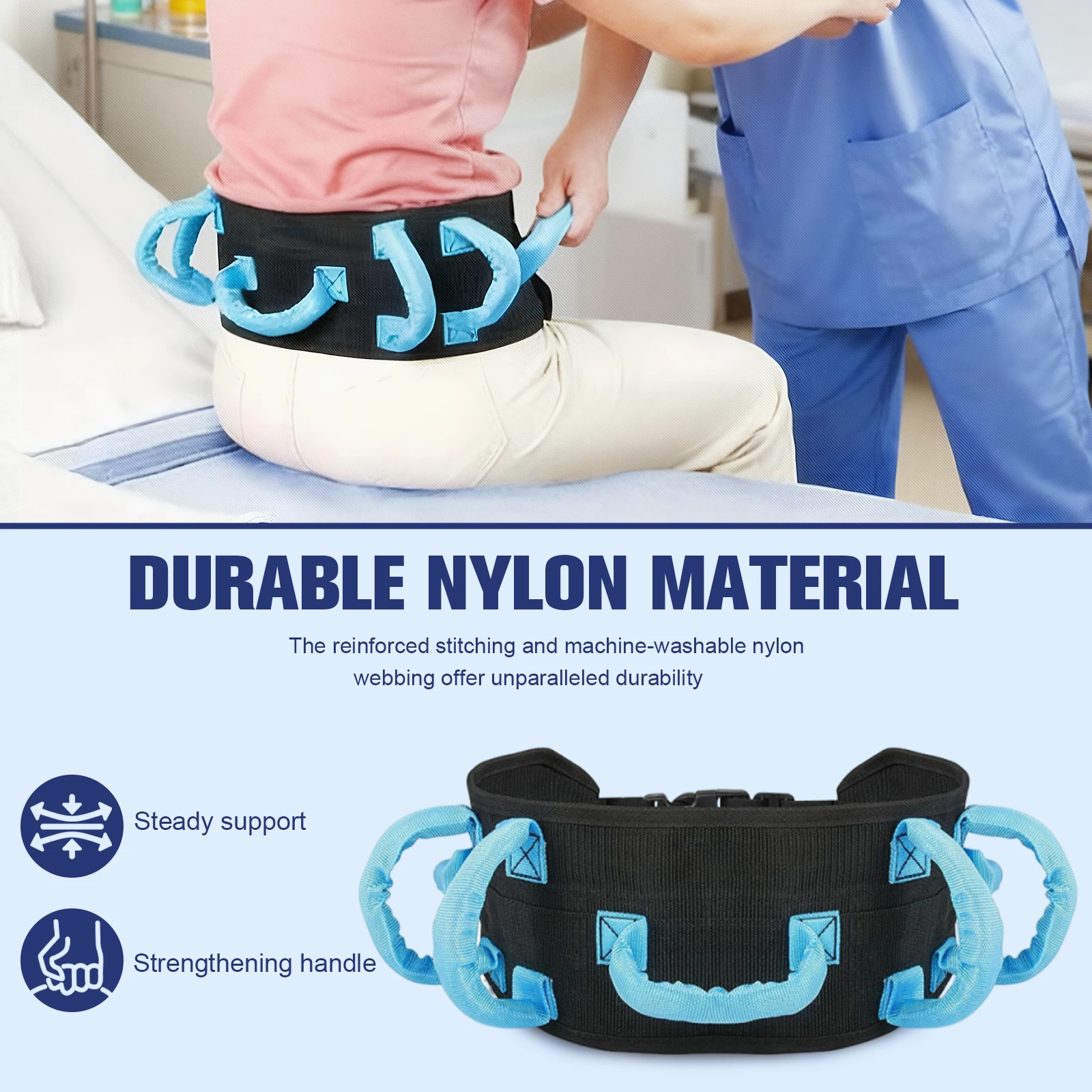 

Rehabilitation Training Walking Gait Belt Adjustable Elderly Transfer Belt with Metal Buckle Multi Grip Handles Safety Assist