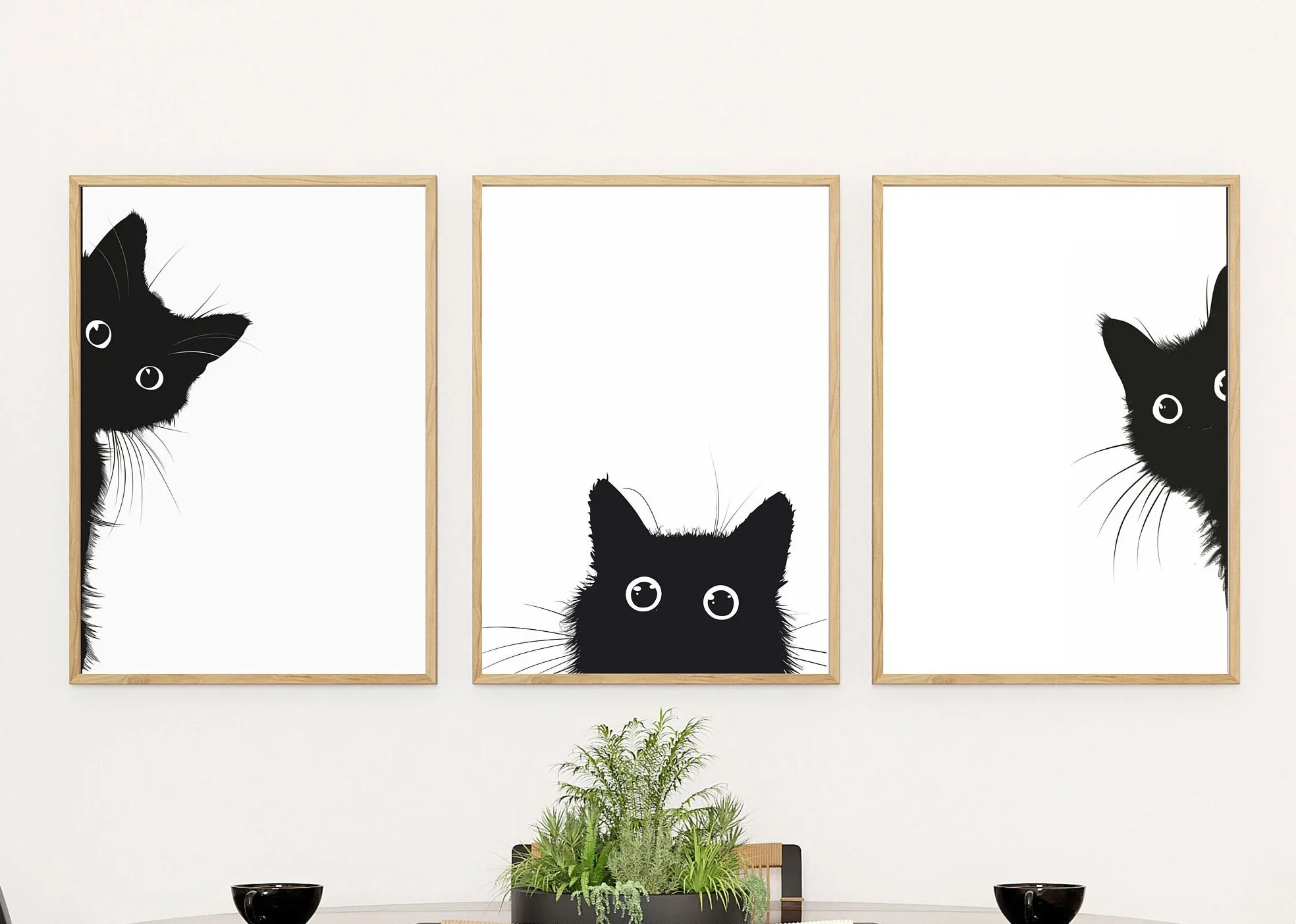 3pcs/setCartoon Abstract Simple Black Kitten Probe Head Three Poster Canvas Art Painting Printing Home Room Wall Pictures Dec