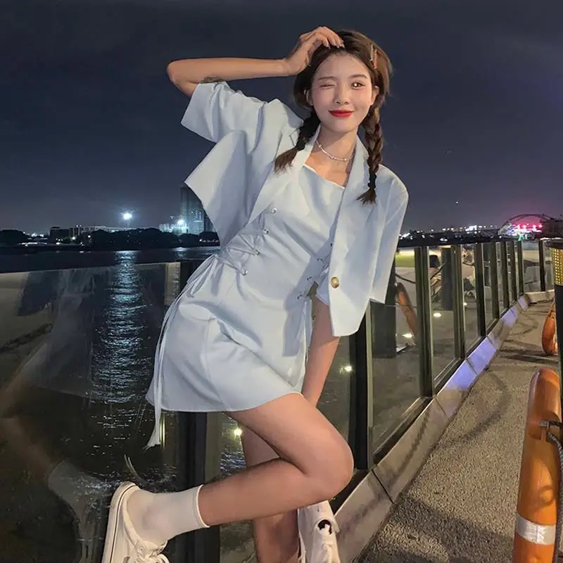 

Sweet Cool Women's Summer Thin Short Sleeve Loose Fit Korean Style 2023 New Design Short Length Suit Jacket Trendy Top