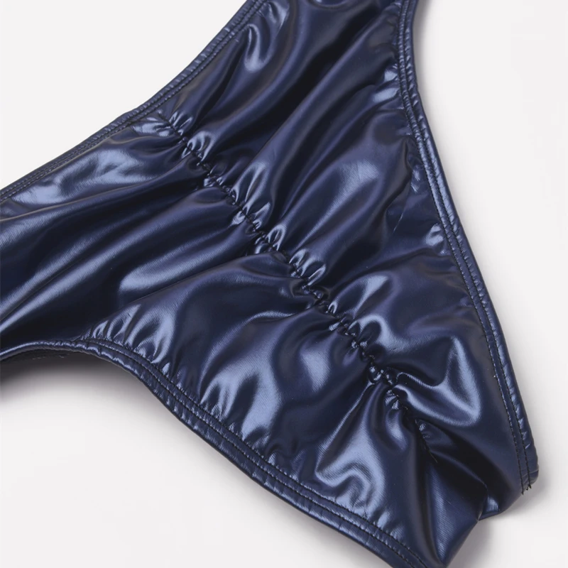 2pcs Men Butt-Lifting Bikini Briefs Underwear Sexy Pouch Male Mini Panties Cuecas Faux Leather Gym Underpants Exotic Hombre Slip image 5