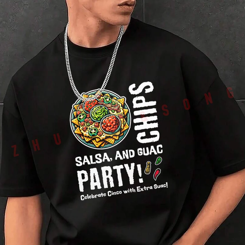 

Мужская модная футболка Chips Salsa And Guac Party, повседневные модные футболки на лето, удобные топы с короткими рукавами