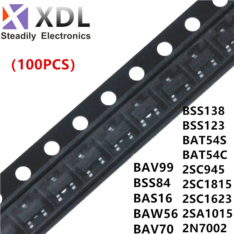 100PCS BSS138LT1G BSS138 SOT SOT-23 BSS123 BSS84 BAW56 BAV99 BAV70 BAT54S BAT54C BAS16 2SC945 2SC1815 2SC1623 2SA1015 2N7002