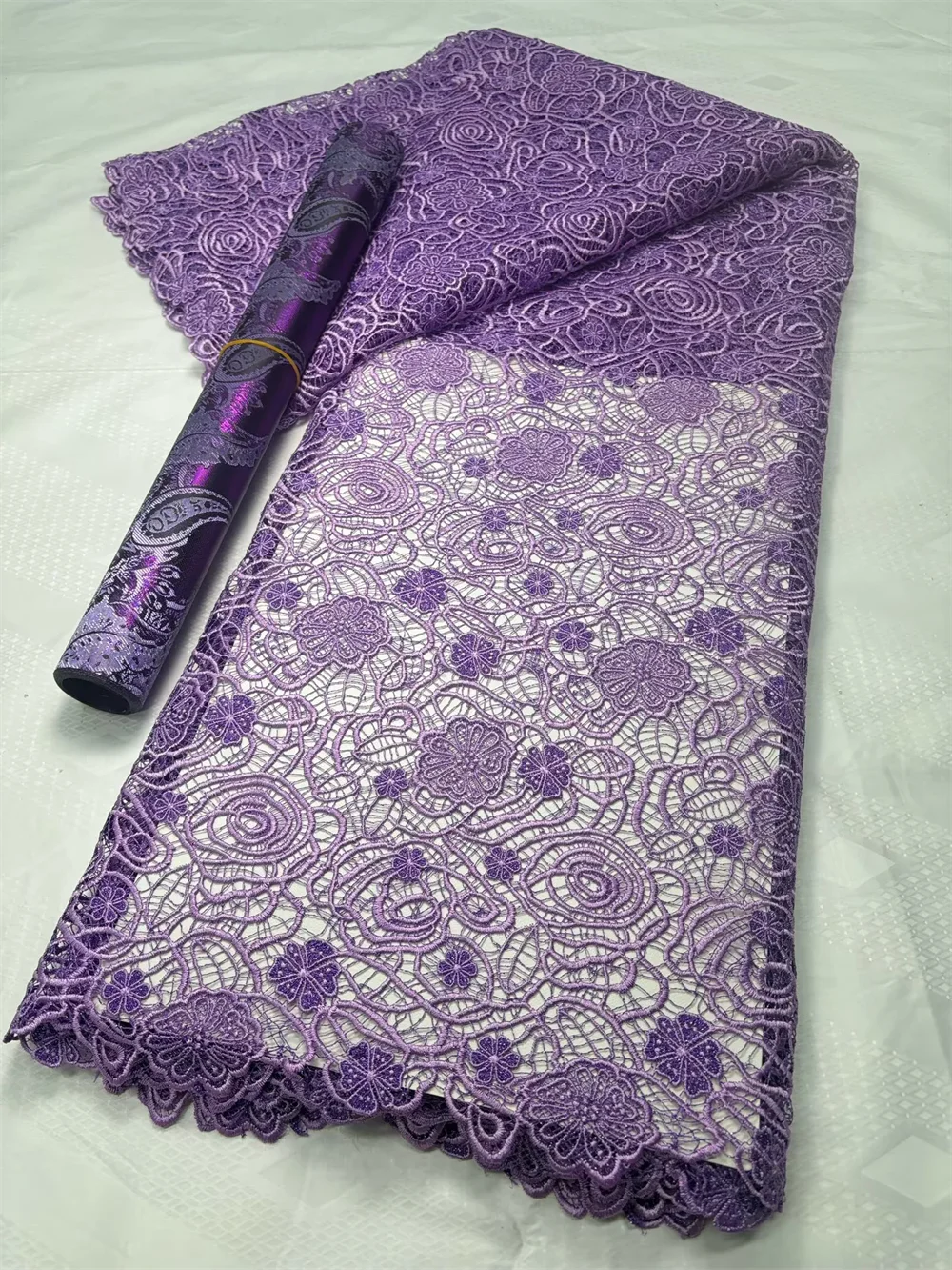 New Highest Quality Soft Hand Cut The Hole Water Soluble Lace Fabric Original African With 3D Sego Hayes Headtie 2Pcs Wrap Sew