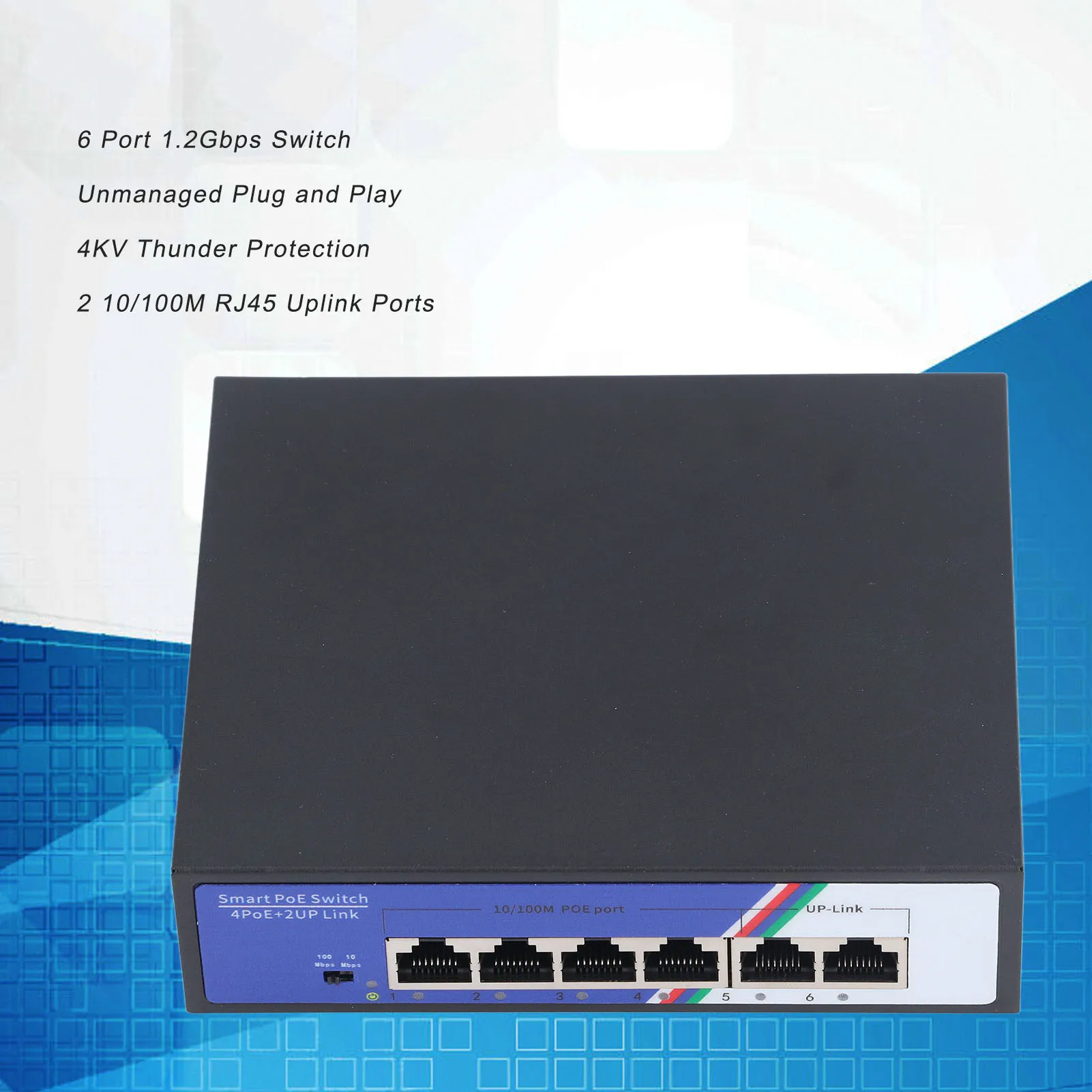 6 Port Ethernet Switch 1.2Gbps Unmanaged Plug Network Switch 1-4 Ports Compatible With 802.3af At PoE Network Switch Tools