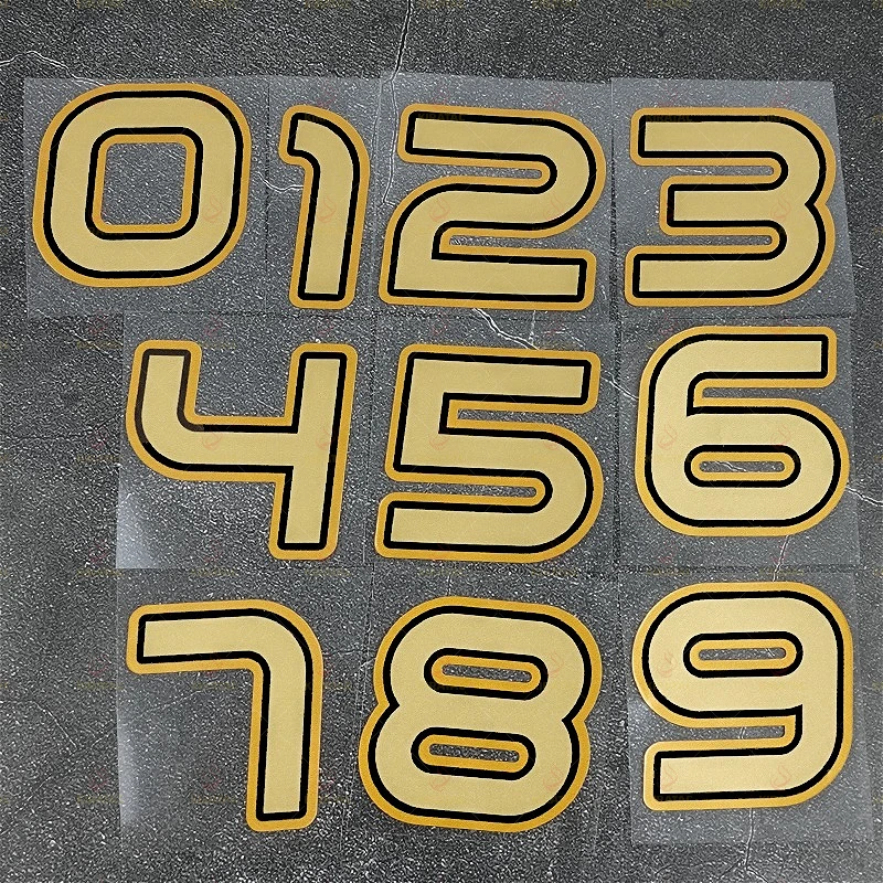 

1 шт., золотые наклейки с номером мотоциклов, водонепроницаемые для мотоциклетных шлемов, топливные баки, хвостовая коробка, скутер, универсальные виниловые наклейки