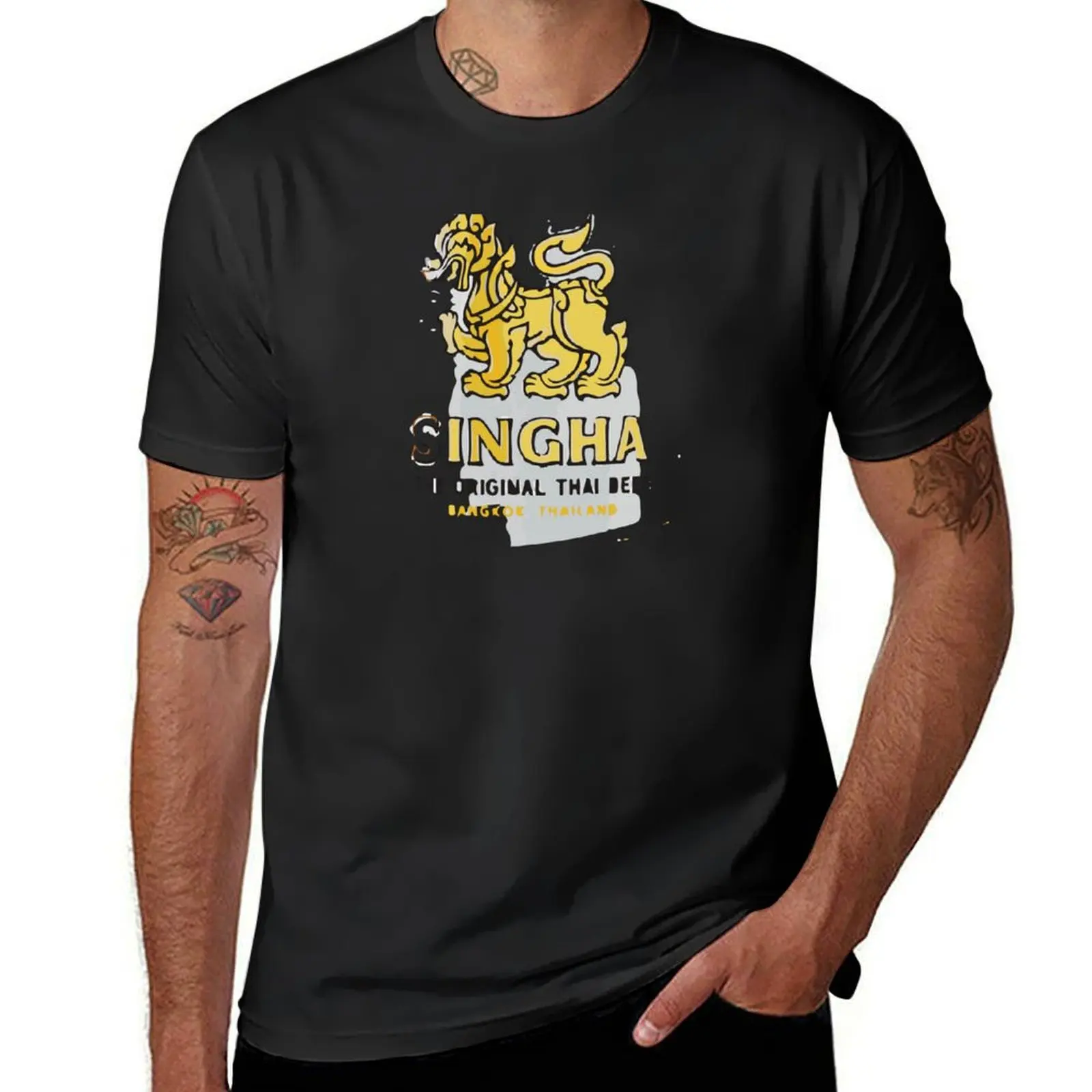 ? Camiseta tailandesa de cerveza Singha, camisetas gráficas lisas de gran tamaño, camisetas ajustadas para hombres