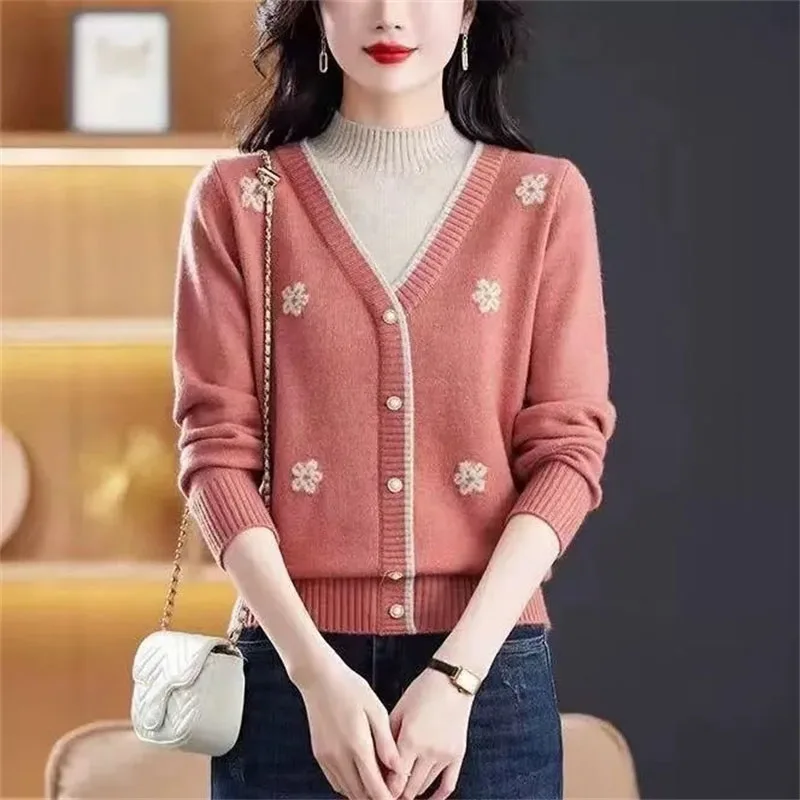 2025 femminile falso in due pezzi lavorato a maglia capispalla donna coreana maniche lunghe cappotto di lavoro a maglia autunno signora mezza giacca maglione a collo alto