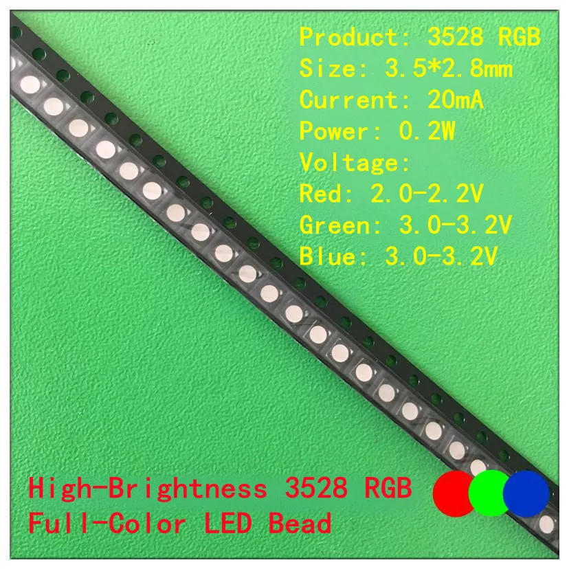 100 Uds 3528 (1210) diodo LED SMD de alto brillo rojo naranja amarillo verde rosa púrpura hielo azul blanco cálido para luces de tablero