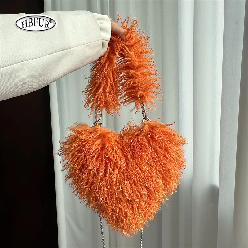 

2025 Plush Handbag Women Crossbody Bags Heart Faux Fur Heart-shaped Female Shoulder Bag Fluffy Tote Handbags Girls Women's Bag