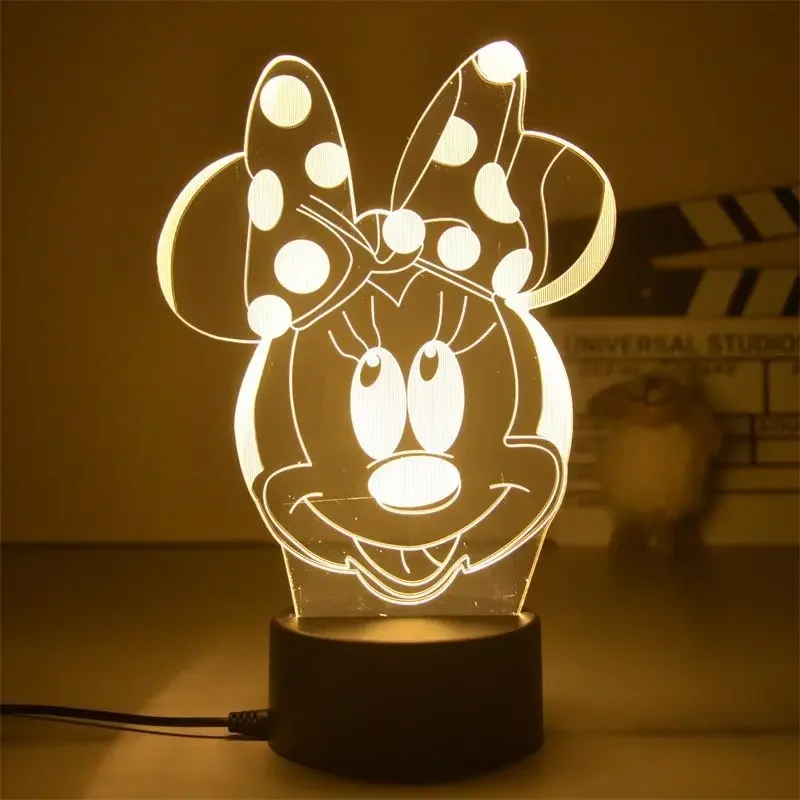 Disney Mickey Night Light 3D Minnie Mouse Visual LED Anime Figures Model Cartoon Desk Creative Ornaments Bedroom Bedside Lamp