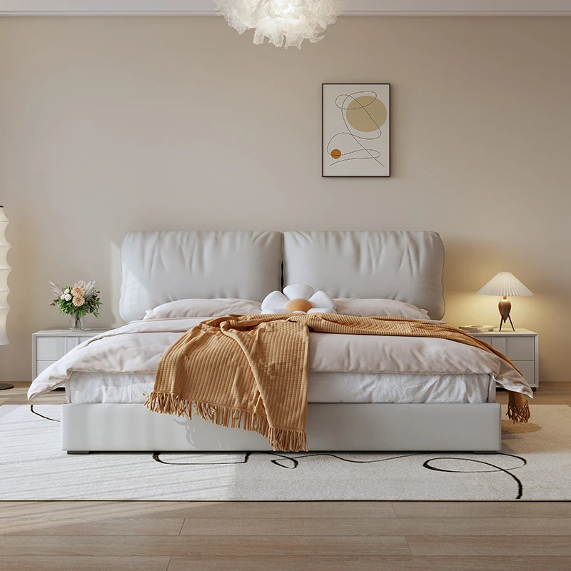 Technology fleece fabric bed Modern simple 1.8m double wedding bed