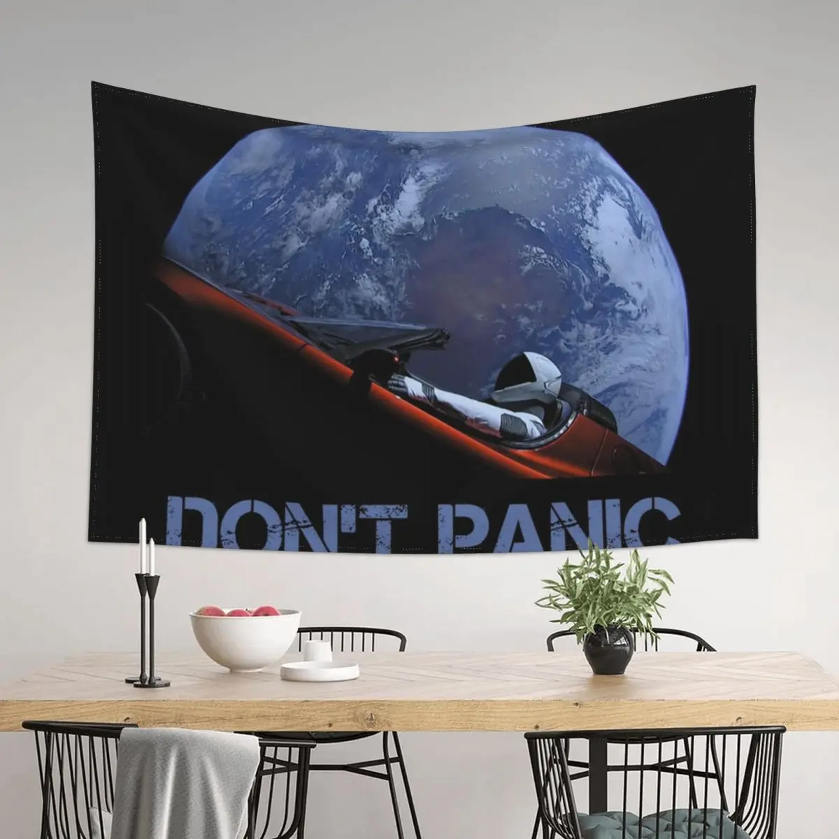 

DON'T PANIC Starman Tapestry Aesthetics For Room Home Decorators Room Decoration Accessories Decoration Aesthetic Tapestry