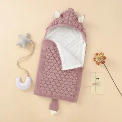 Baby Sleeping Bag Knit Solid Newborn Swaddle Zip Wrap Fashion Cute Fox Ears Boy Girl Villus Warm Winter Toddler Infant Sleepsack