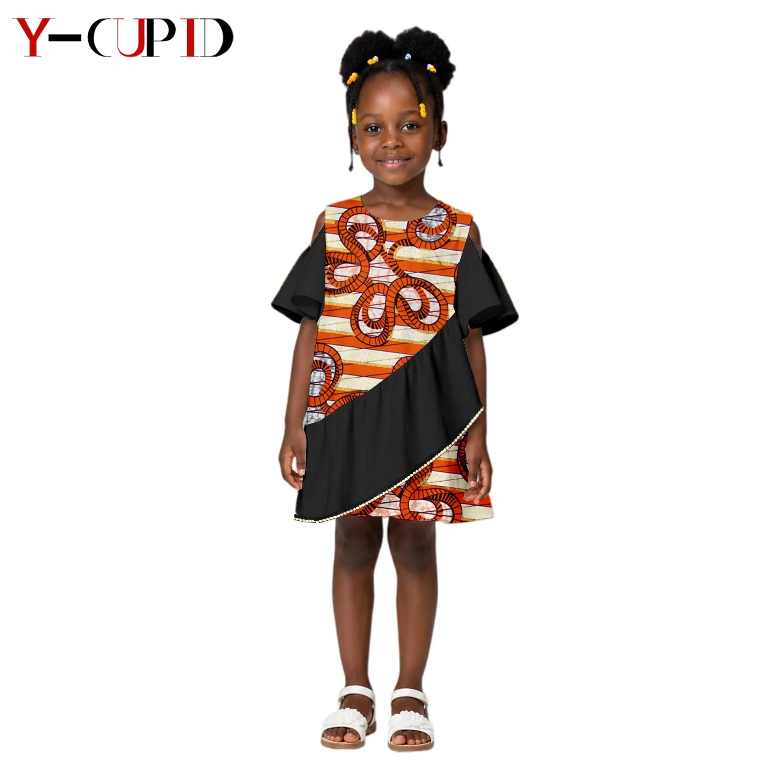 African Cotton Clothes Print Draped Tassel Dresses for Baby Girls Dashiki Kid Ankara Outfits Children Outwear 2645007