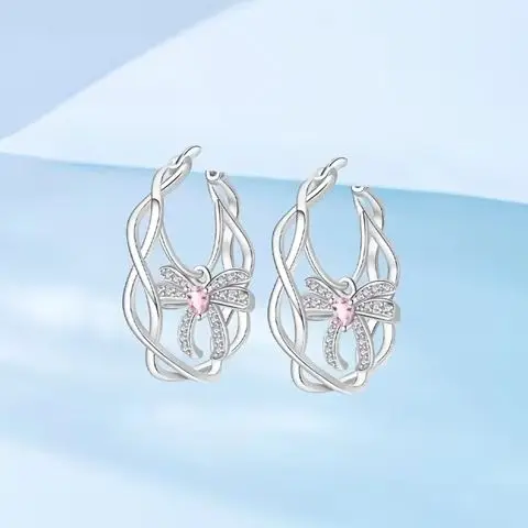 

New 925 Sterling Silver Bow Shaped Ripple Earrings Sparkling CZ Zircon High Quality For Women Girls Birthday Jewelry Gifts