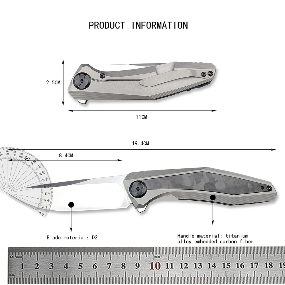 Top Quality 0470 Sinkevich Flipper Folding Pocket Knife Carbon Fiber Titanium Handle D2 Blade Outdoor Survival EDC Knives