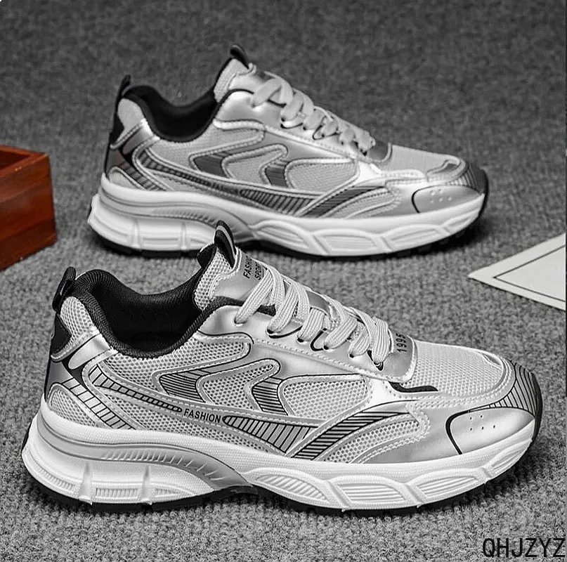 Men's Summer Lightweight Breathable Mesh Running Shoes Fashion Sports Dad Sneakers With Thick Sole Casual White Trainers