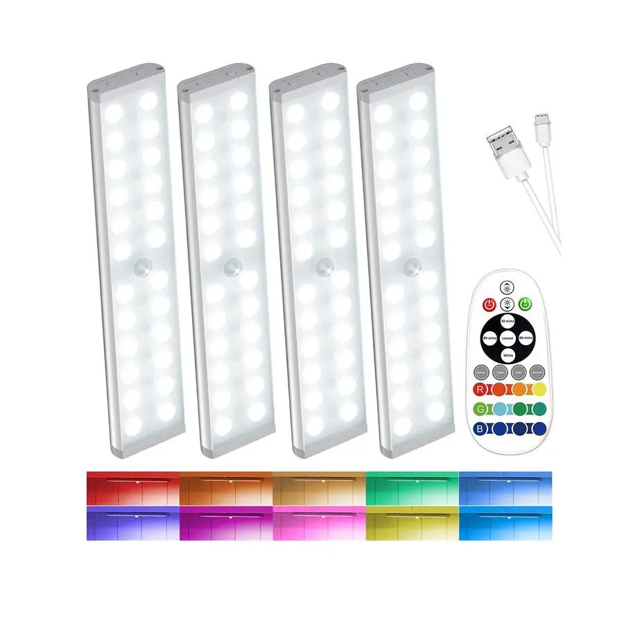 

58LED Under Cabinet Lighting Wireless, RGB Motion Sensor Night Lights with Remote, 1100mAh Magnetic Under Cabinet Lights for Kit