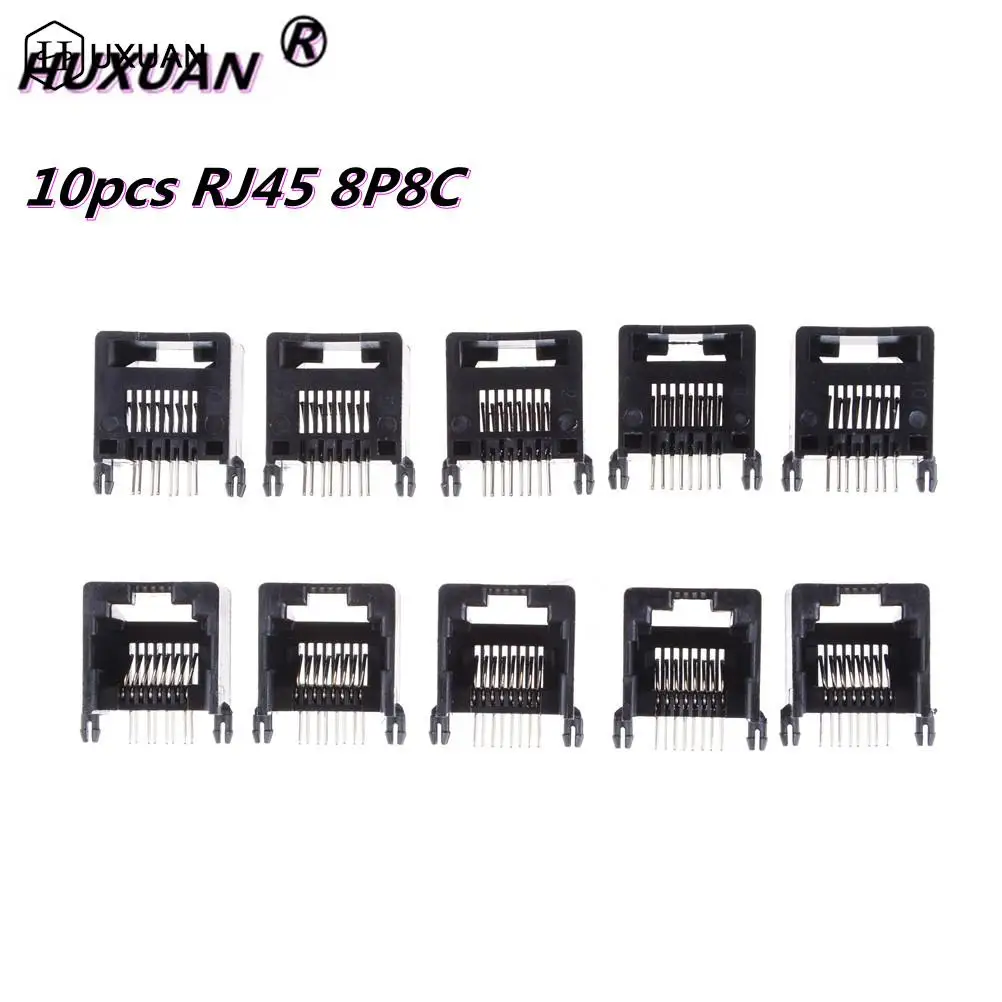 10pcs RJ45 8P8C Black Computer Internet Network PCB Jack Socket