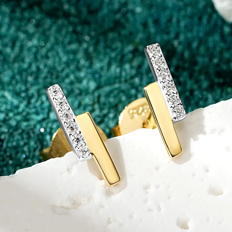 IOGOU D0.03CT VVS1 Moissanite Bar Stud Earrings for Women Real 925 Silver Fashion Geometric New Earrings Engagement Wedding Gift image 3