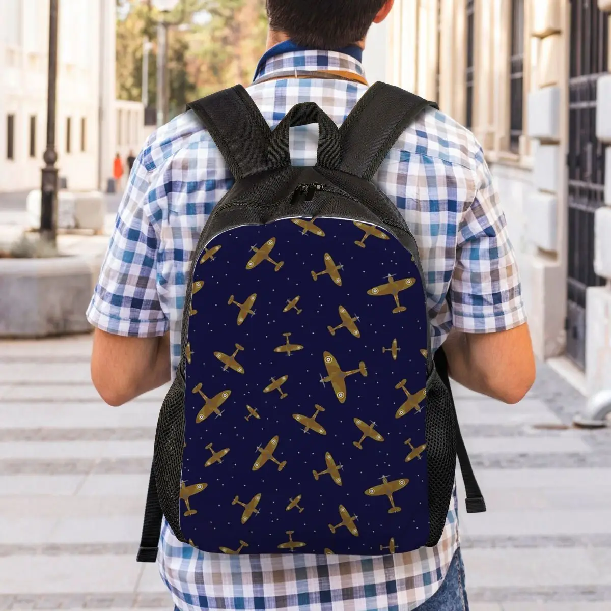 Spitfire War Planes In Flight On Navy Blue Backpack Student Boys Girls BookBag School Bag Laptop Shoulder Bags
