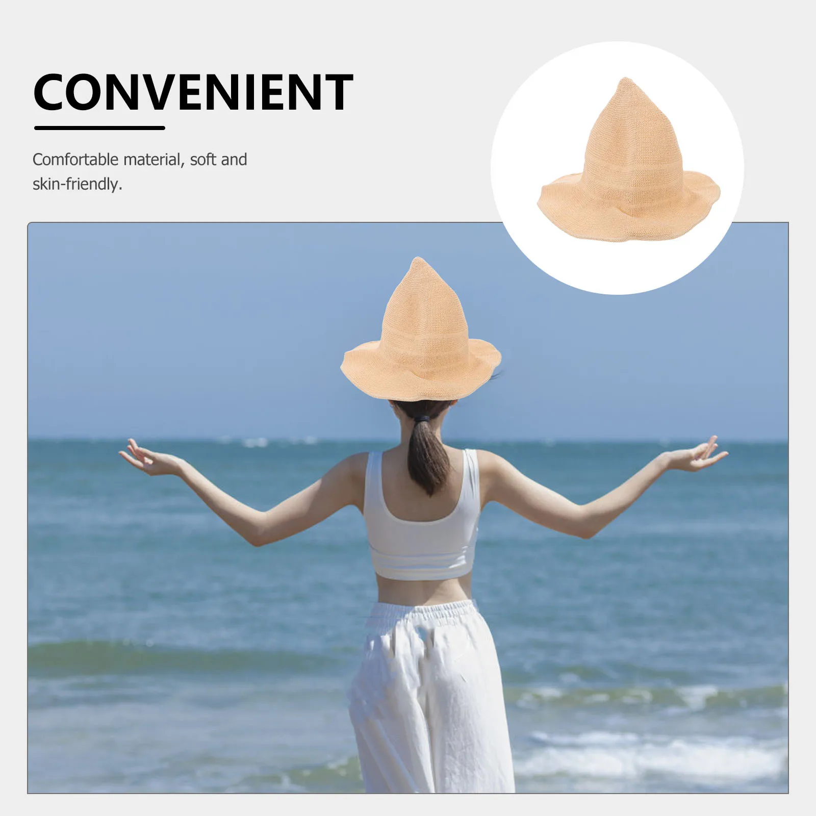 قبعة ساحرة محبوكة باللون البيج: إكسسوار أزياء الهالوين من القطن الناعم للبالغين قبعة حفلات شتوية دافئة قبعة معالج كوسبلاي احتفالية