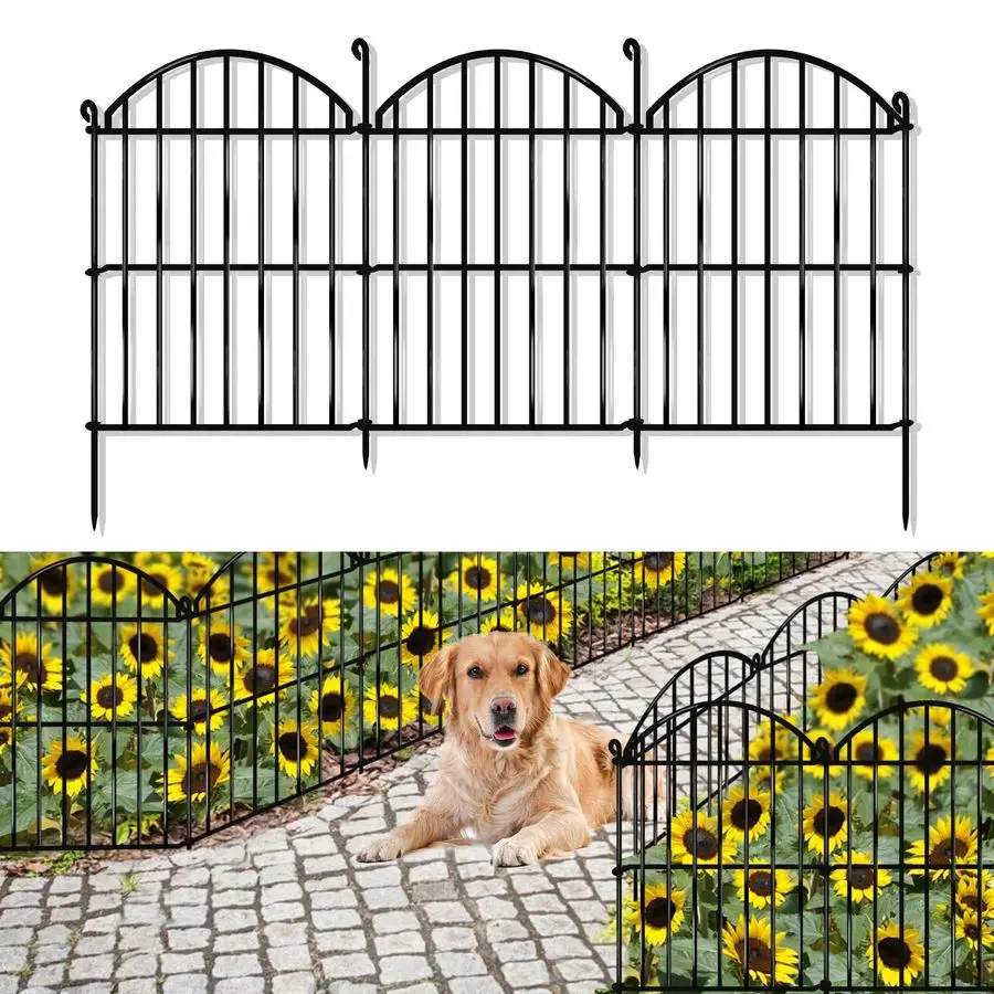 

Panels Decorative Garden Fence, 15.94ft x 23in Animal Barrier Fencing Arched Rustproof Metal Border Ground Stake for Rabbit Dog,