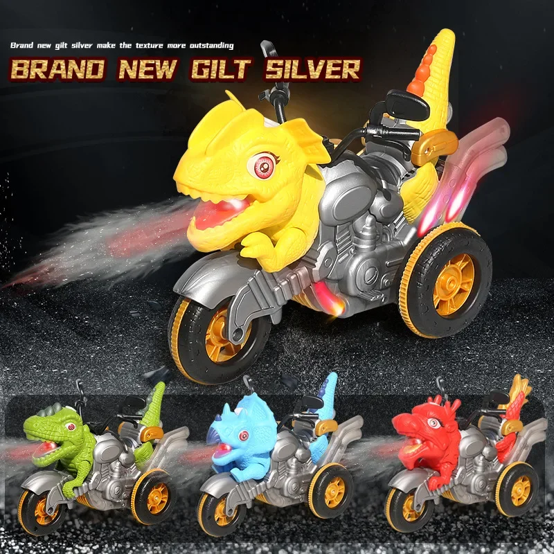 2.4G RC Spray Dinosaur Stunt Car with Lights Tyrannosaurus Rex Motorcycle, Steam Spray, Cool Lights & Sound, 360° Rotation