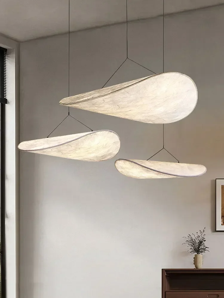 Nordic Wabi Sabi Pendant Lamp for Bedroom Living Dining Home Decoration Designer Scandinavian White Led Hanging Chandelier Light