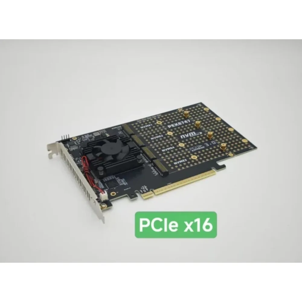 PLX8747 PCIe 3.0 x16 to Quad M.2 SSD Switch Adapter Card for Server 4x M.2 Expansion