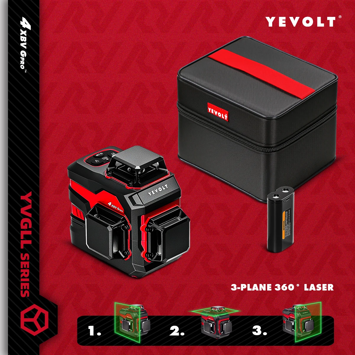 

YEVOLT YVGLL4XS12 Лазерный уровень 12-линейный компактный двойной мощности Высокоточный гироскоп Самовыравнивающийся дальность действия 30 м Полный макет