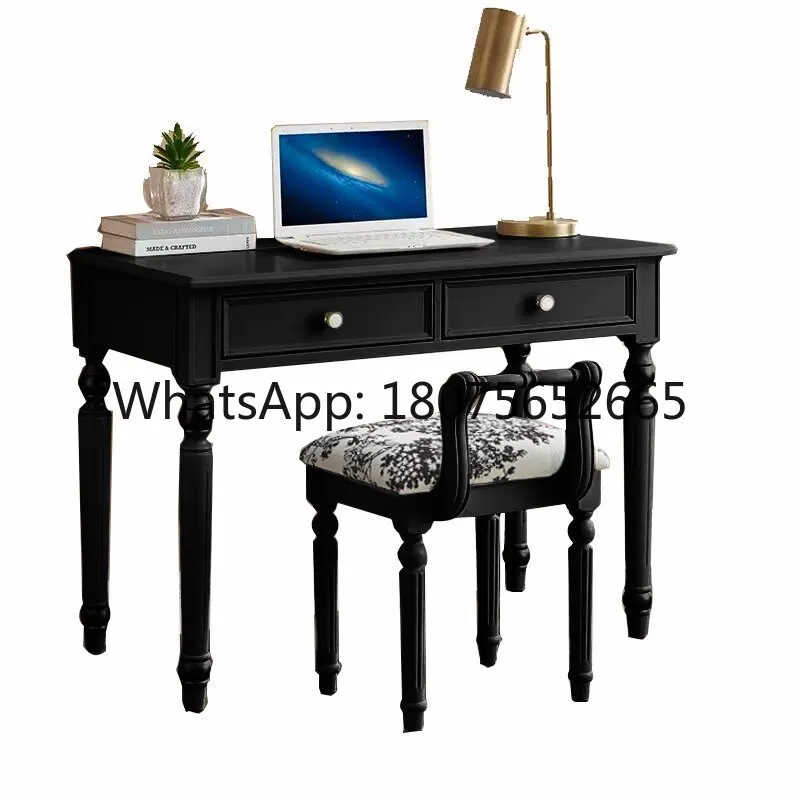 French black solid wood home european style small apartment computer desk writing desk