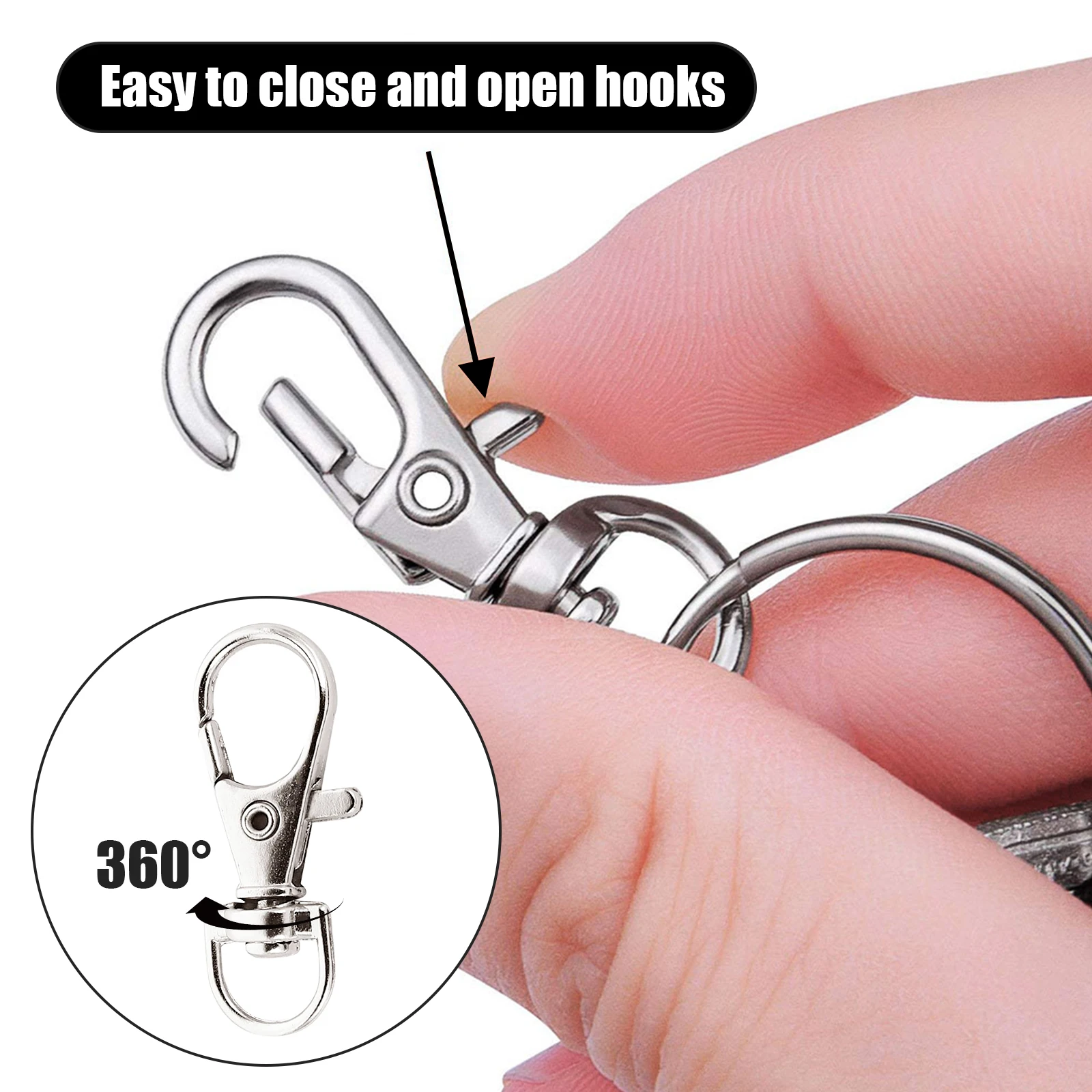 25/50/100/200Pcs Swivel Lobster Clasps Stainless Steel Swivel Keyrings Clasps D Ring Snap Hook for DIY Lanyard Chains Keys Bags