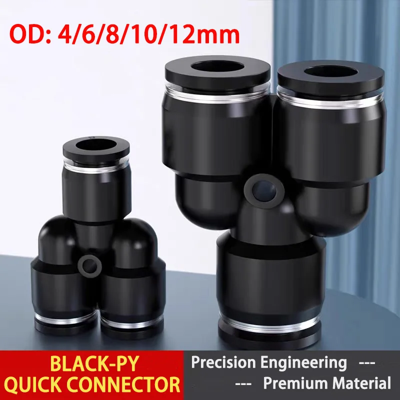 1pcs Black Pipe Fittings Plastic Pneumatic Air Connector Fitting Quick Push PY Connect 4mm 6mm 8mm 10mm 12mm Hose Connect
