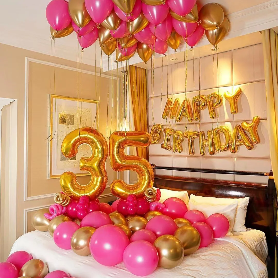 83pcs/Set 40 50 60 70 35th Birthday Party Decorations Balloon Adult Girls Party Supplies Rose Red Metal Gold Air Helium Globos