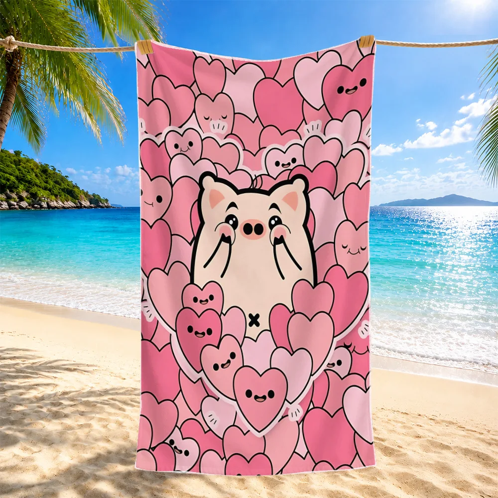 Newest Cute Pig Pink Heart Cartoon All Over Print Quick Dry Beach Towel Girls Summer Swimming Towel Quick Dry Towel