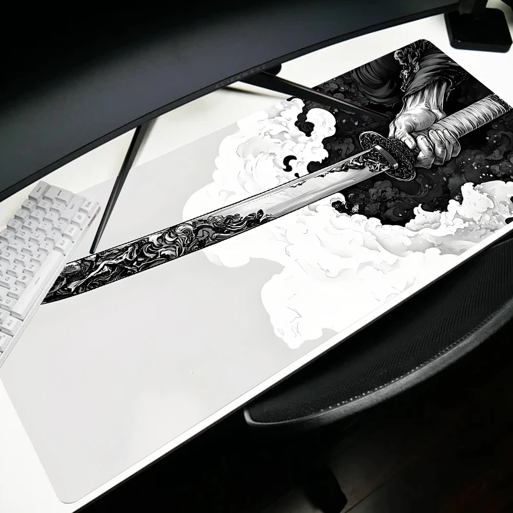 Extended Japanese Samurai Sword Gaming Mouse Pad 900x400 Stitched Edges for Durability Natural Rubber Japanese Katana Desk Mat