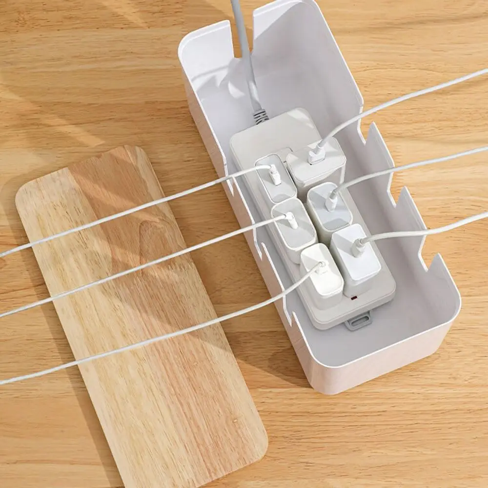 Hidden Cable Storage Box Dustproof Plastic Line Storage Bin Seven-hole White Charger Socket Organizer Desktop Cable Finishing