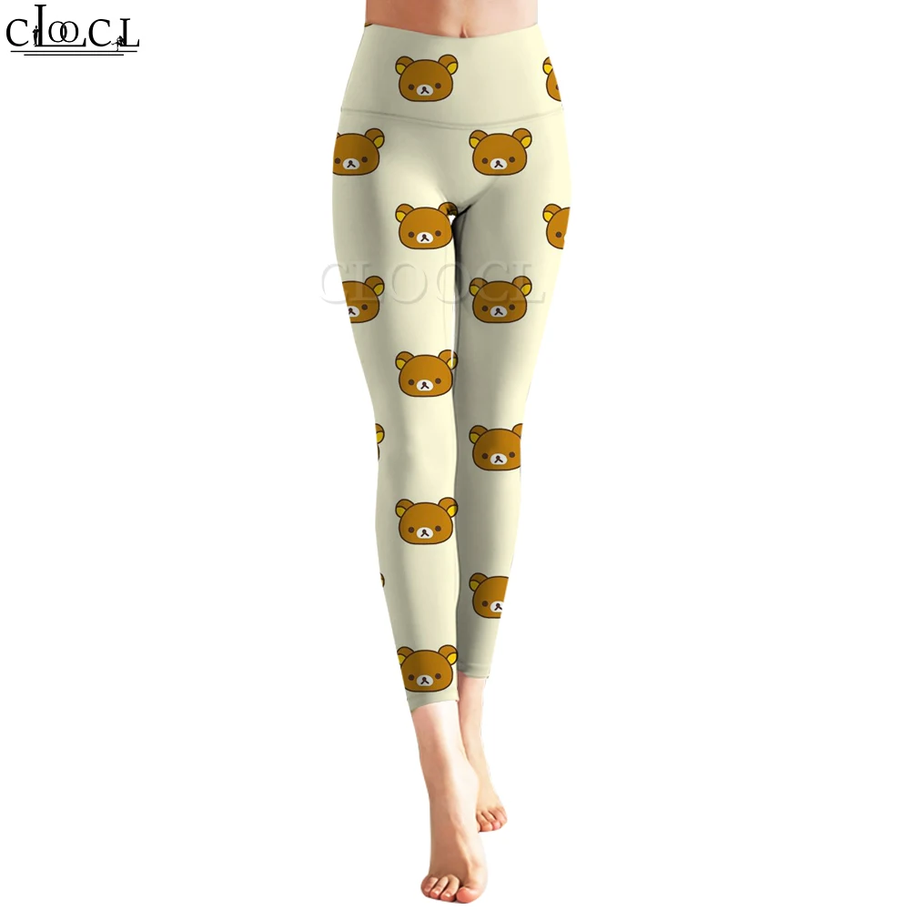 Cloocl leggings dos desenhos animados feminino fino sem costura calças compridas adorável urso impressão calças pantalones ajustables calças de yoga de cintura alta