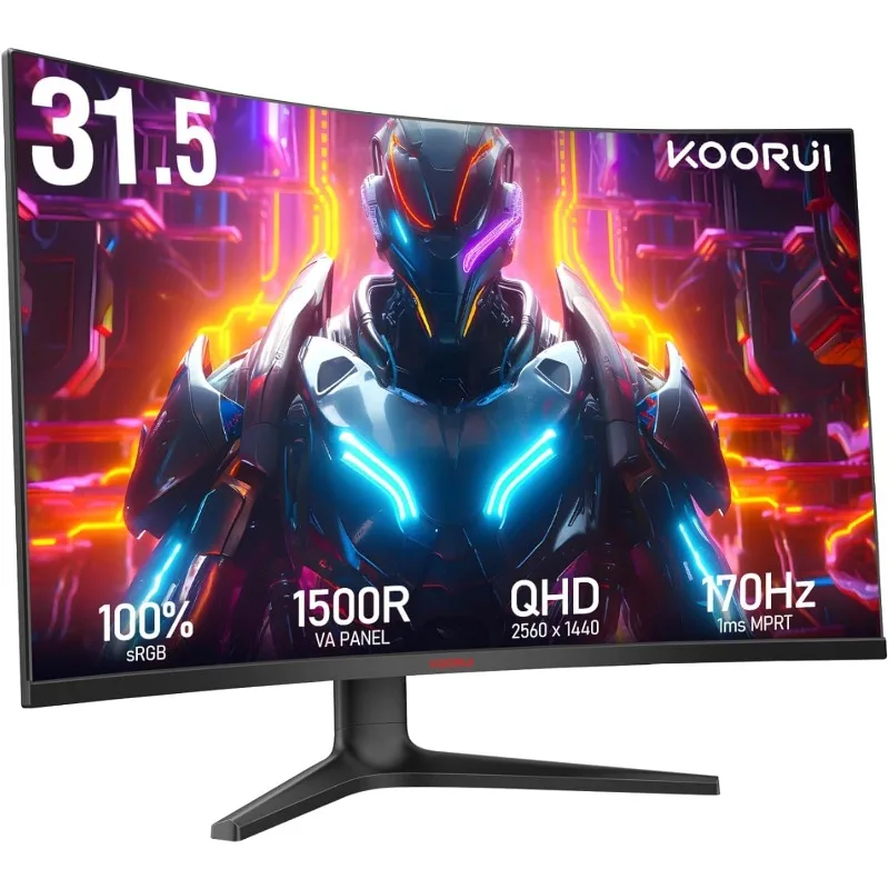 32 inch Curved Gaming Monitor - QHD (2560 x 1440) 2K Display, 170Hz 144Hz Monitor, 1500R Curvature, 1ms, HDR10, Adaptive Sync