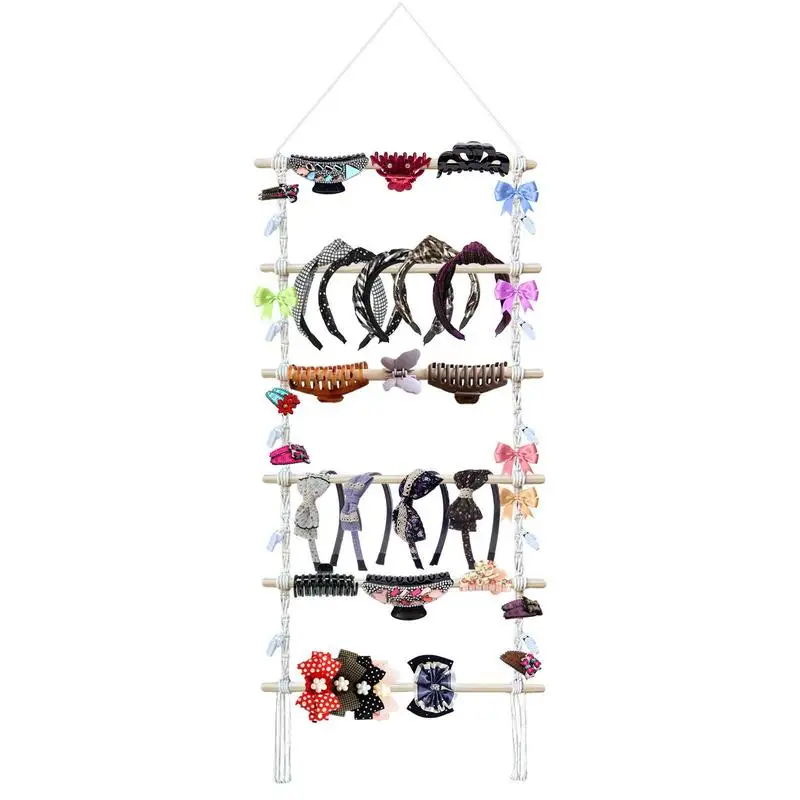 

Hair Bow Display Rack Handmade Bohemia Style Headband Organizer Multi-layer Braided Cotton Rope Macrame Hairband Storage Rack