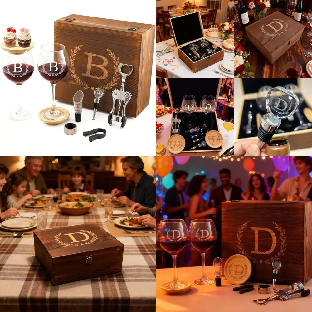 

Персонализированный набор бокалов для вина с гравировкой для женщин — подарок на день рождения мамы, деревянная коробка с монограммой, идеальный рождественский свадебный подарок