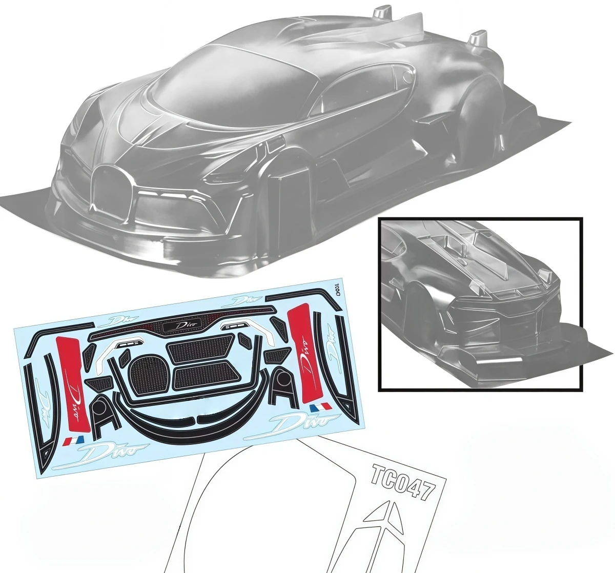 TC047 1/10 Divo Clear PC Body Shell 190mm Width 0.8mm Thick With Rear Wing and Decal Window Mask For 1:10 RC Touring Drift Car